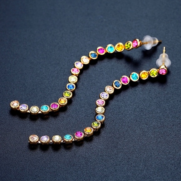 Gorgeous Rainbow Drop CZ Earrings - Picture 3 of 3